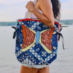 Strandtasche und Shoppertasche Unikate, handgemacht Schmetterling rot, orange